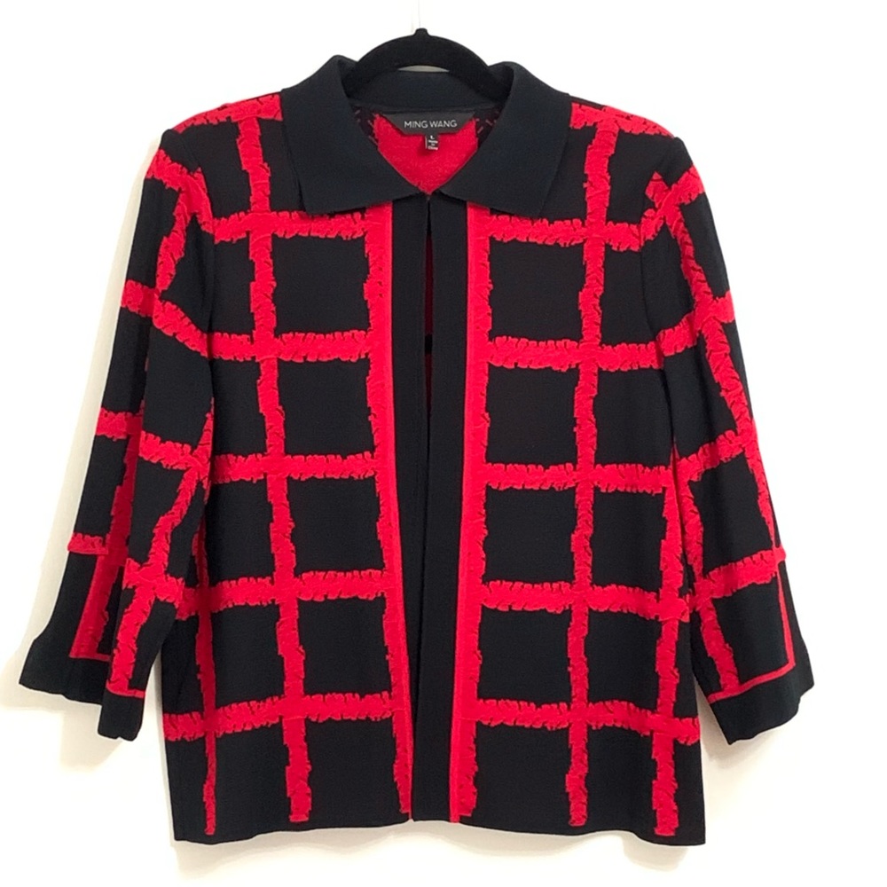 Ming Wang Red and Black Cardigan size L